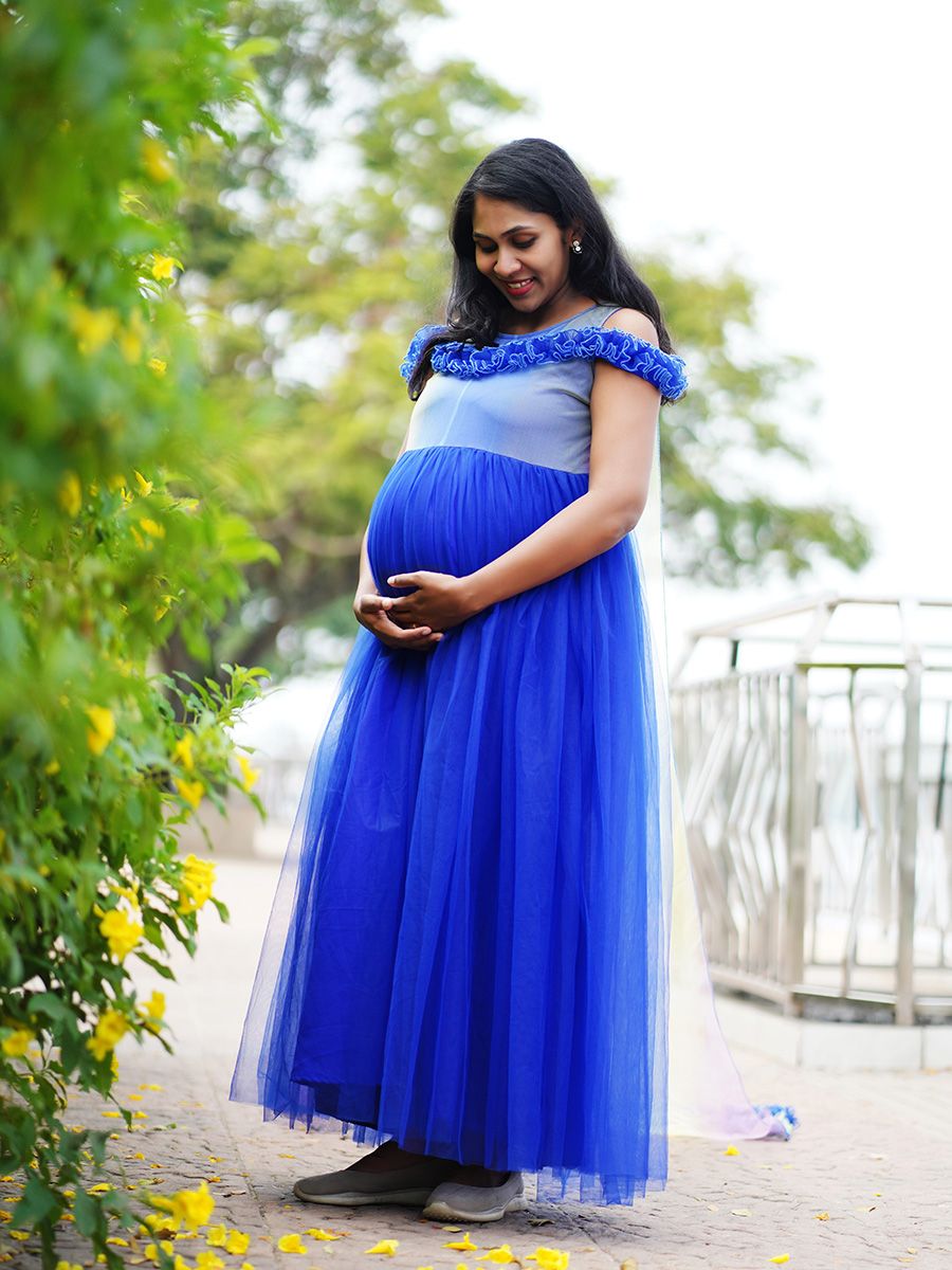 Baby Shower Dress Blue & Rainbow Net