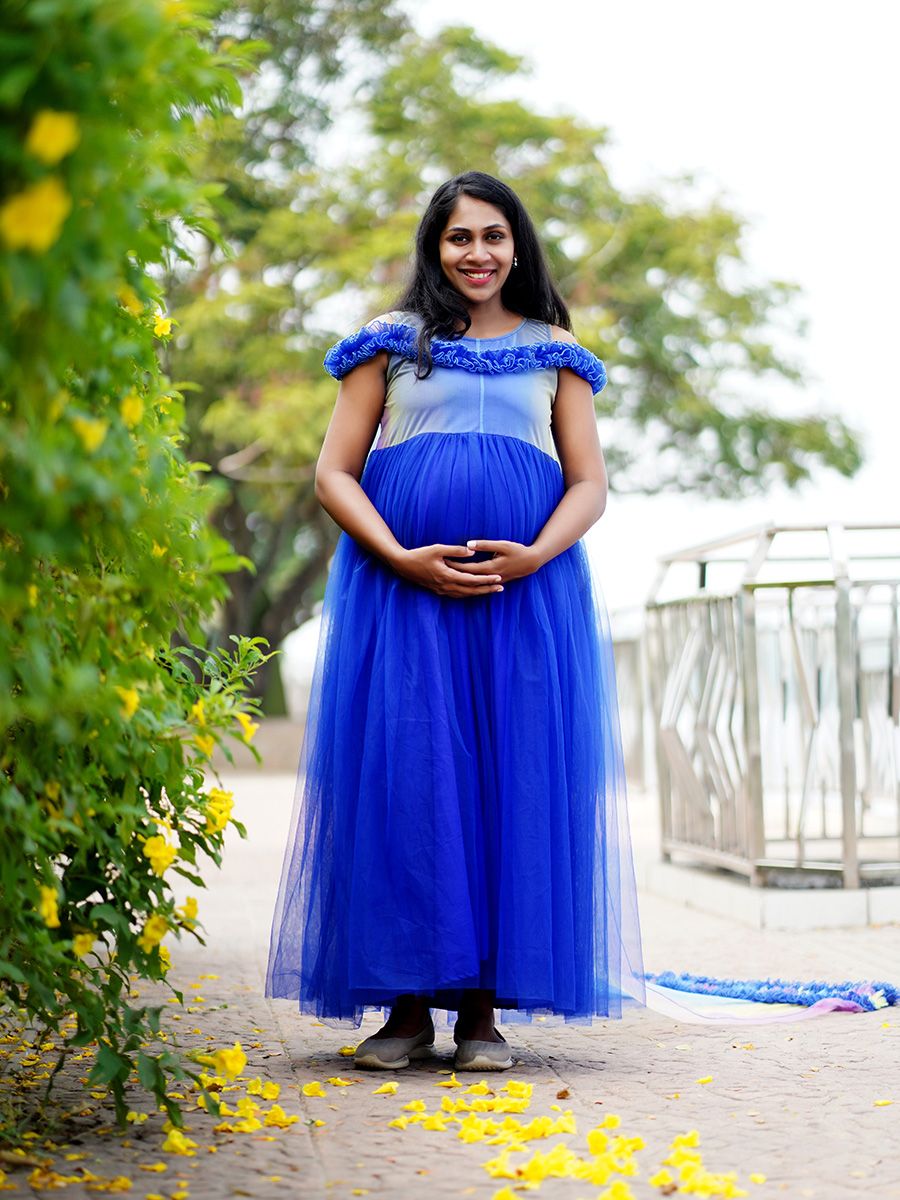 Baby Shower Dress Blue & Rainbow Net