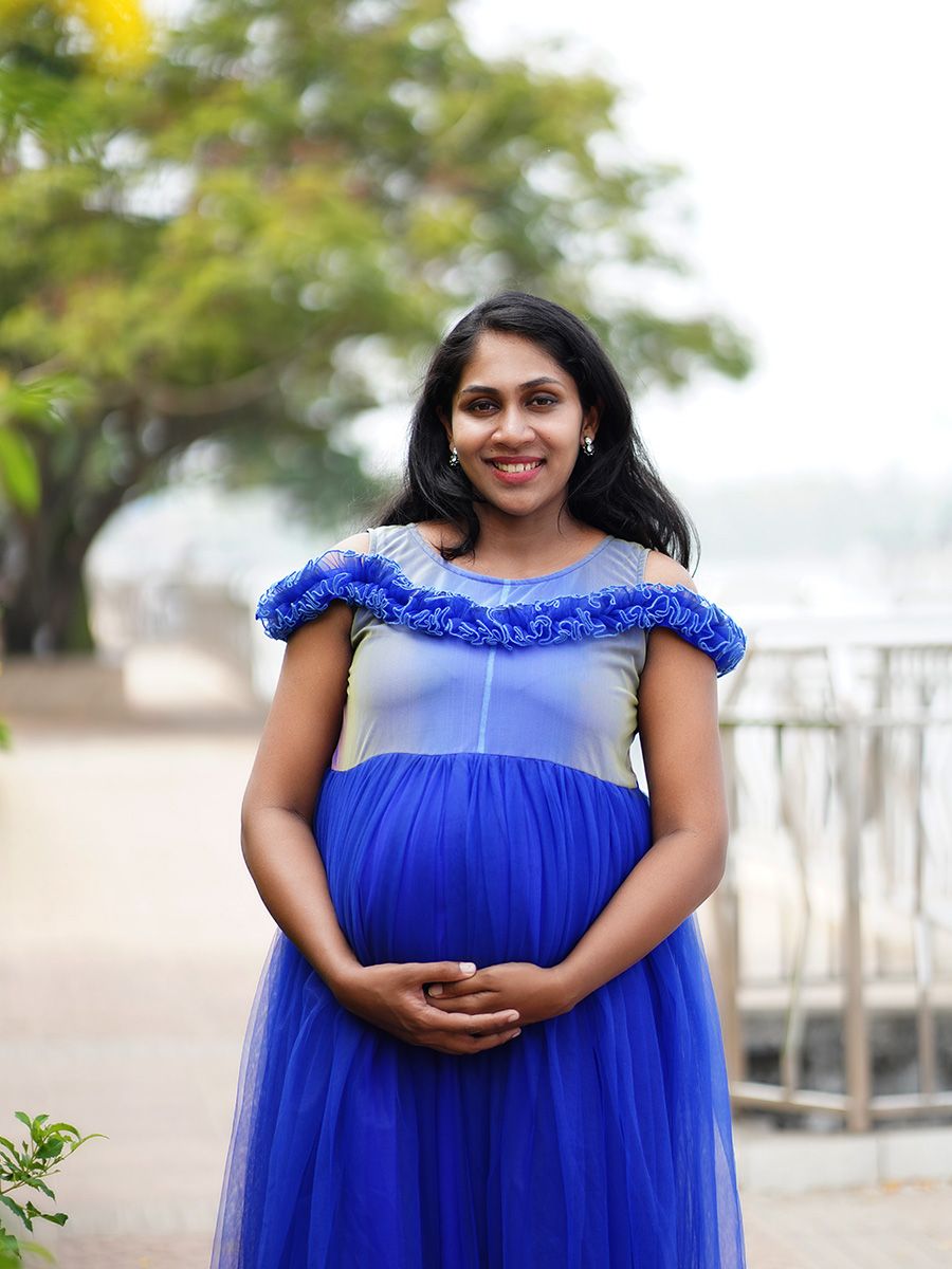 Baby Shower Dress Blue & Rainbow Net