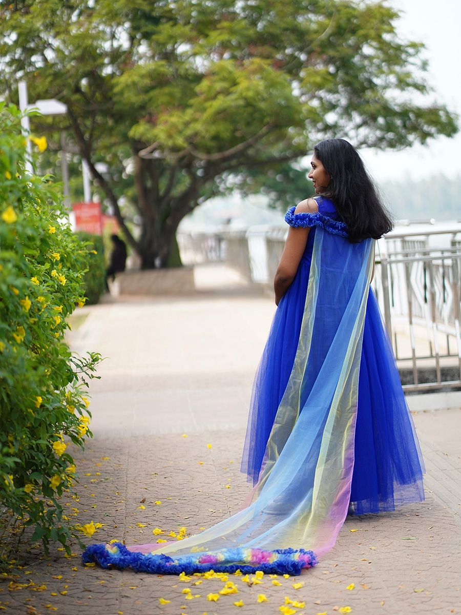 Baby Shower Dress Blue & Rainbow Net