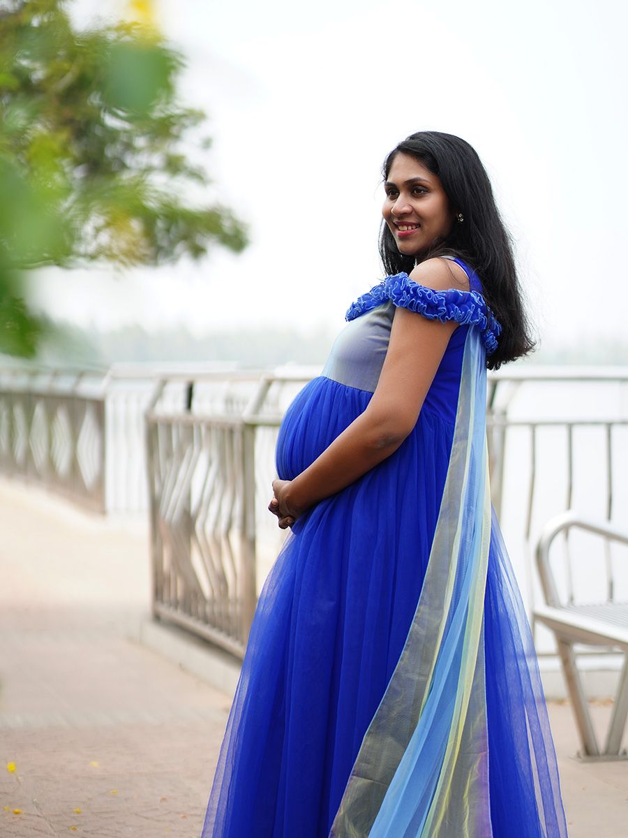 Baby Shower Dress Blue & Rainbow Net
