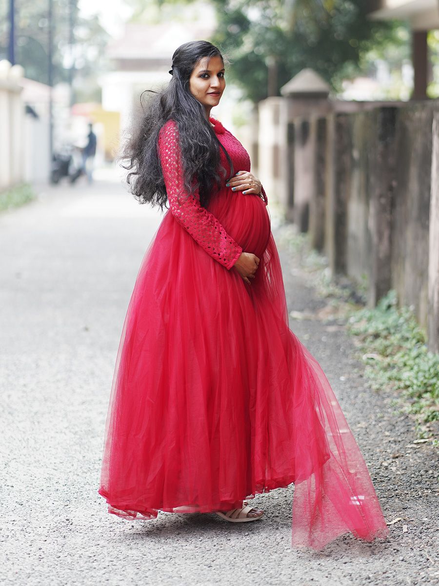 Baby Shower Dress Maroon Net