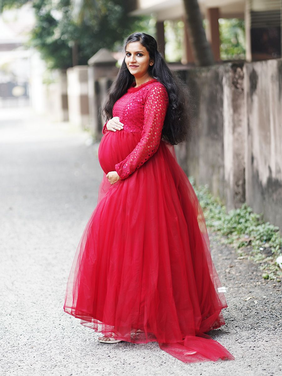 Baby Shower Dress Maroon Net