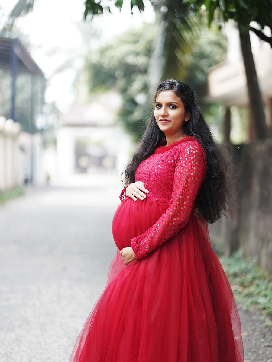 Baby Shower Dress Maroon Net
