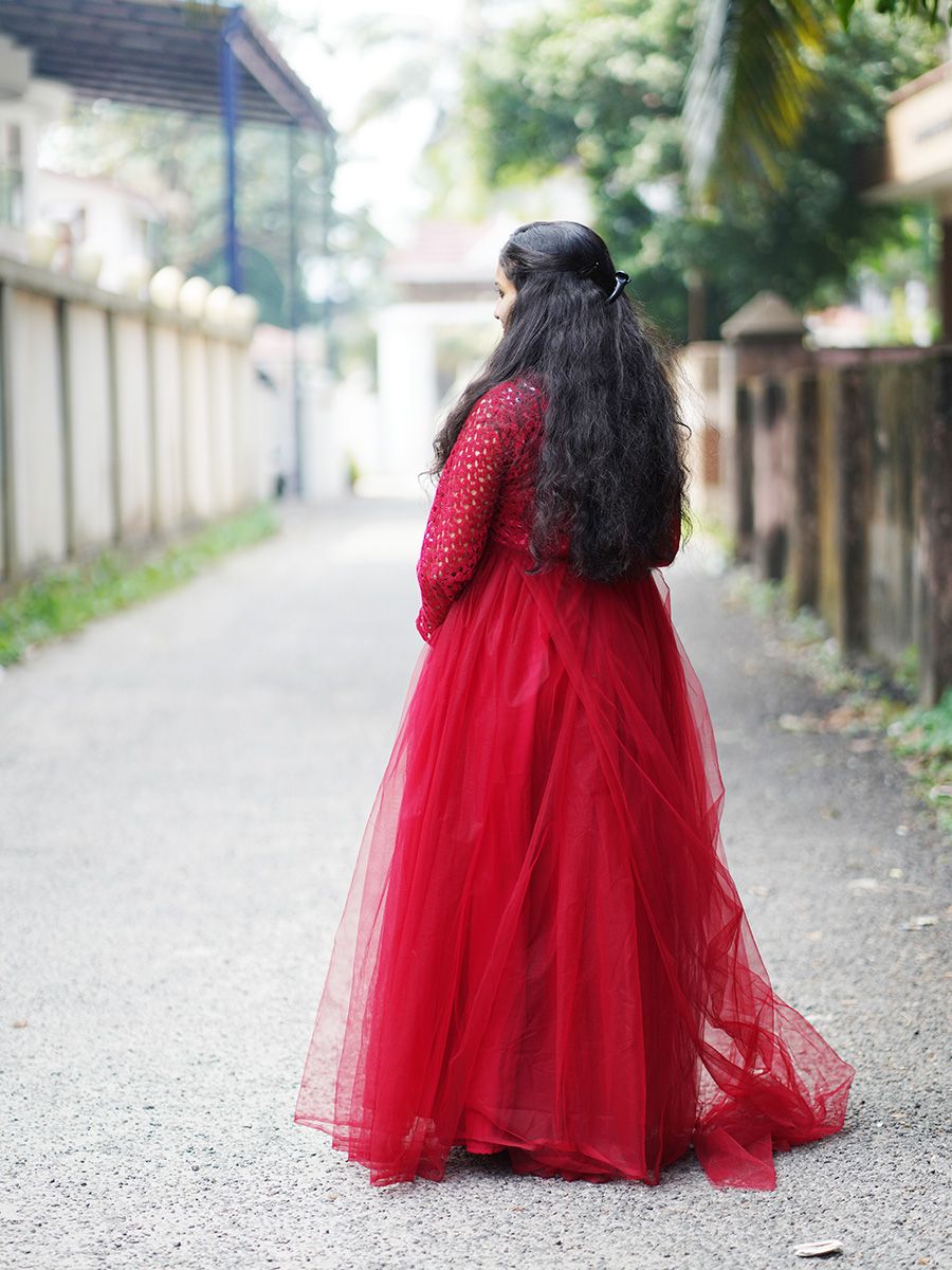 Baby Shower Dress Maroon Net