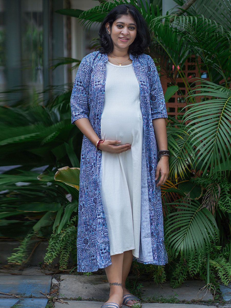 Maternity Sleeveless Dress Olive L Blue