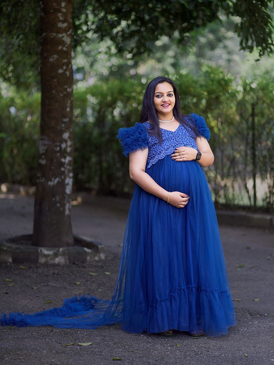 Baby Shower Peacock Blue Net Gown