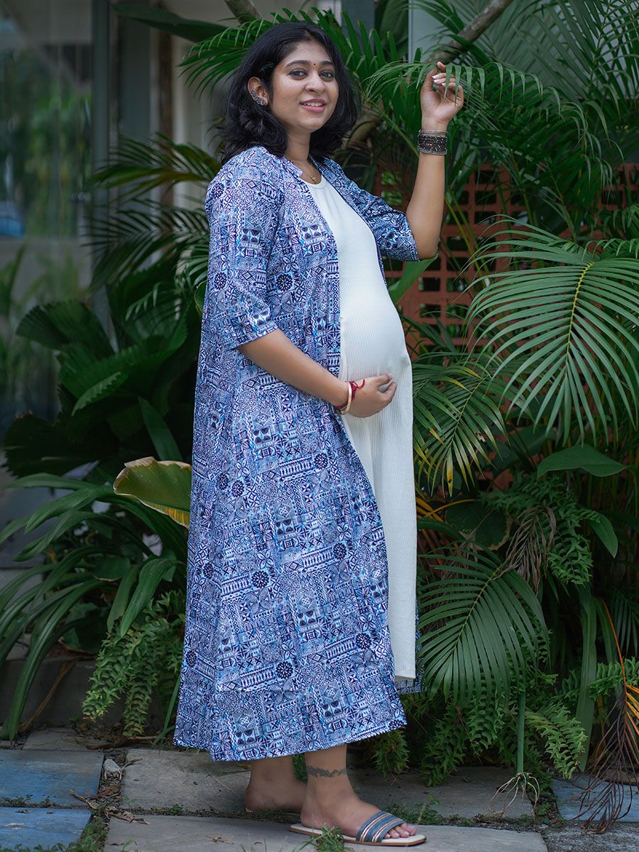 Maternity Sleeveless Dress Olive L Blue