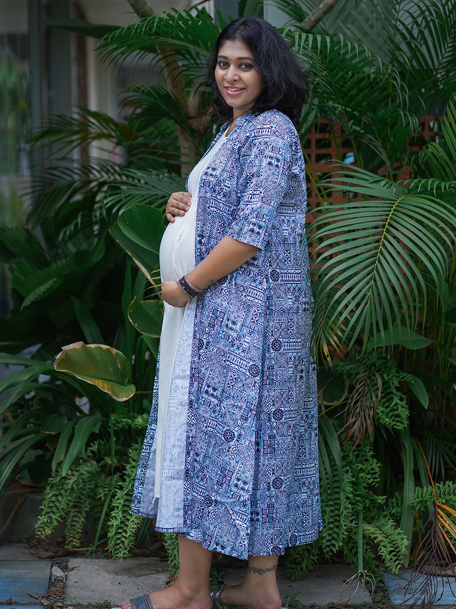 Maternity Sleeveless Dress Olive L Blue