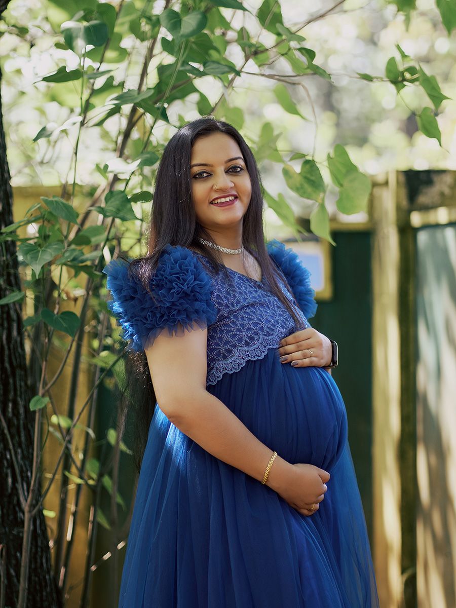 Baby Shower Peacock Blue Net Gown