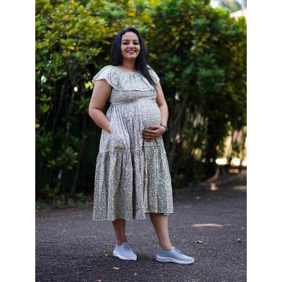 Maternity Organic Short Dress- Eden Green