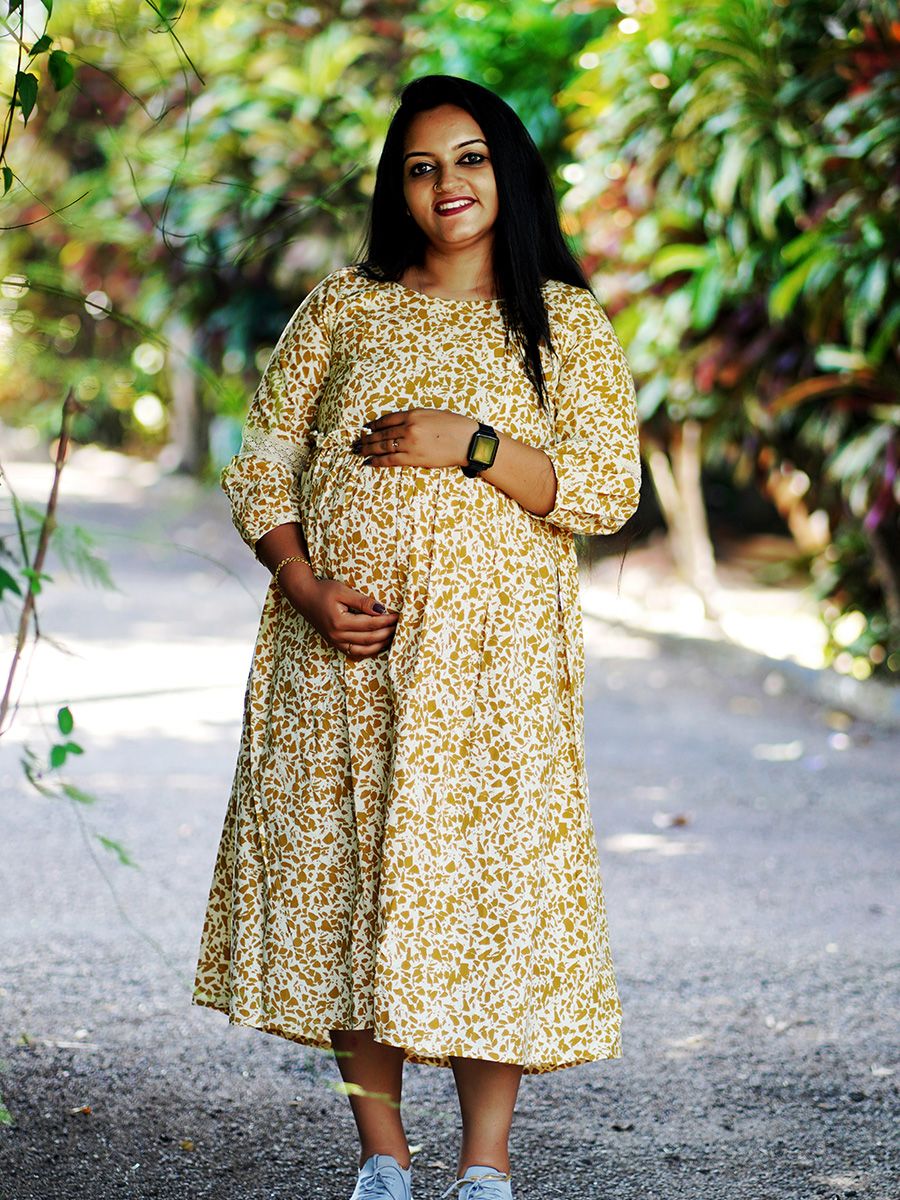 Maternity Organic Short Dress- Rive Yellow