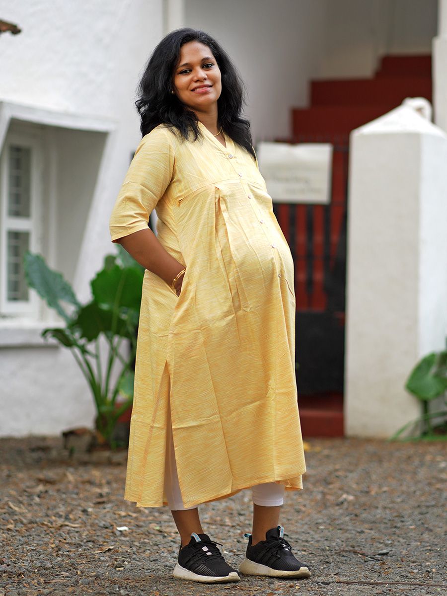 Maternity Slit  Kurta - Elza Light Yellow