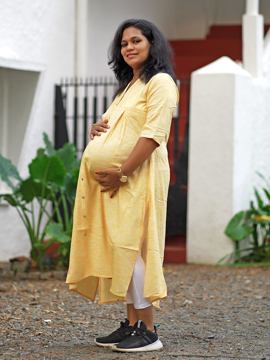 Maternity Slit  Kurta - Elza Light Yellow