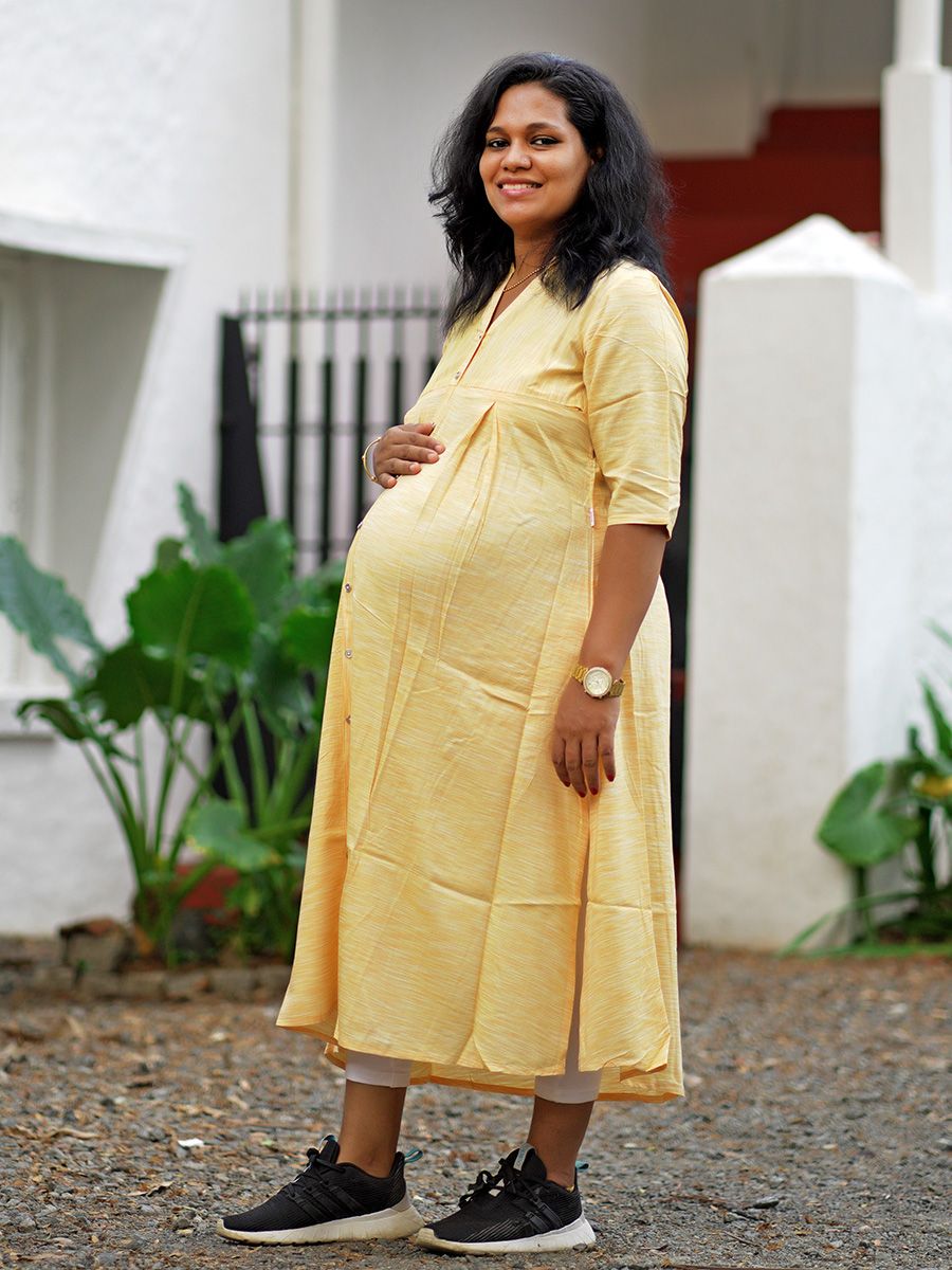 Maternity Slit  Kurta - Elza Light Yellow