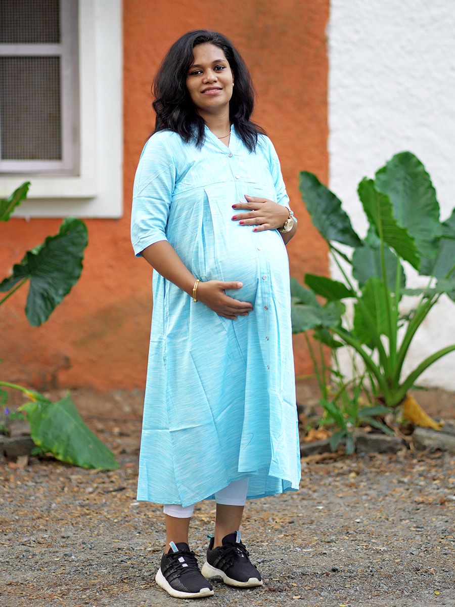 Maternity Slit  Kurta - Elza Light blue