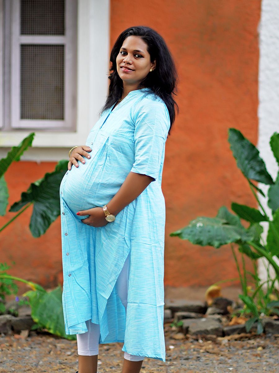 Maternity Slit  Kurta - Elza Light blue