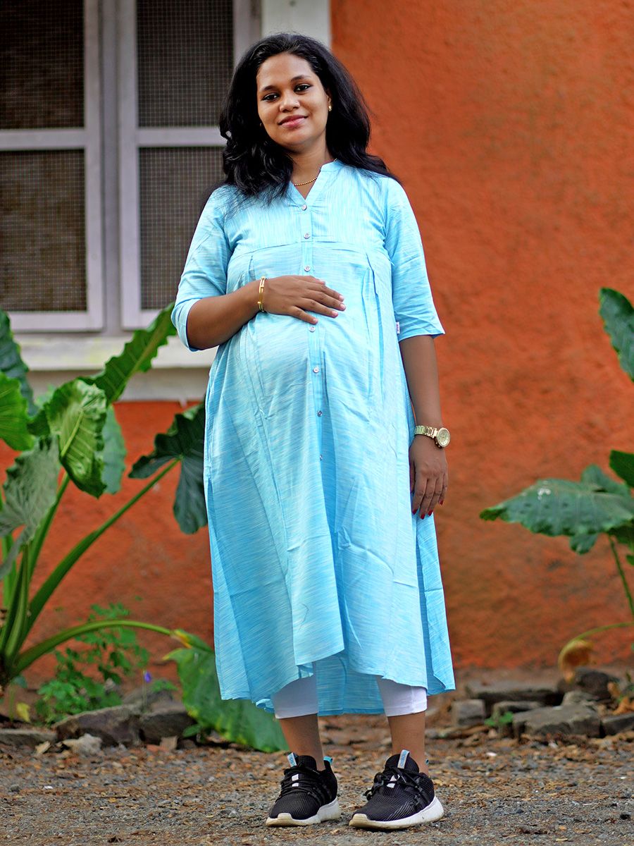 Maternity Slit  Kurta - Elza Light blue