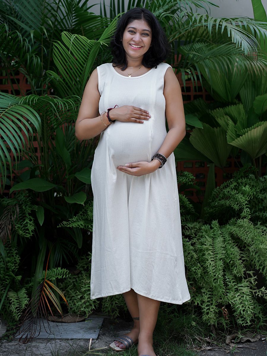 Maternity Sleeveless Dress Olive L Blue