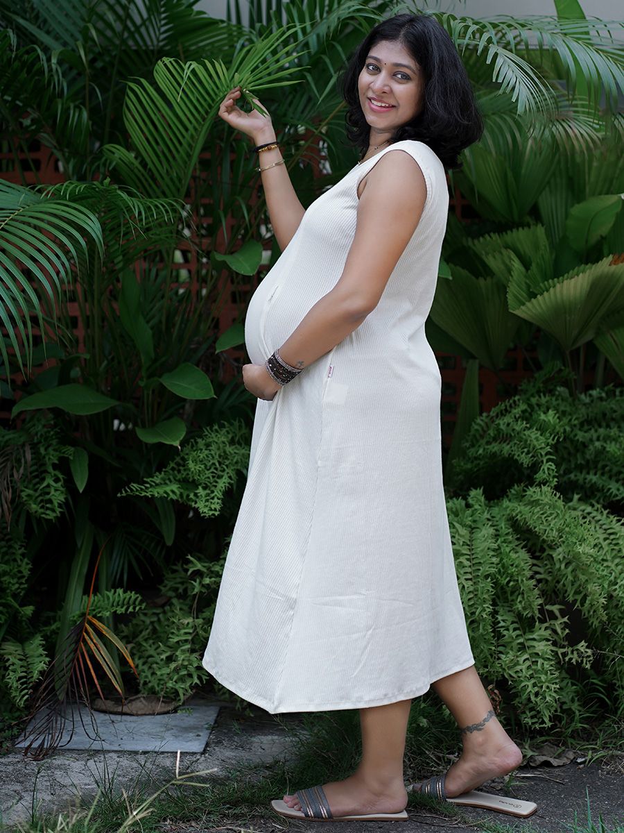 Maternity Sleeveless Dress Olive L Blue