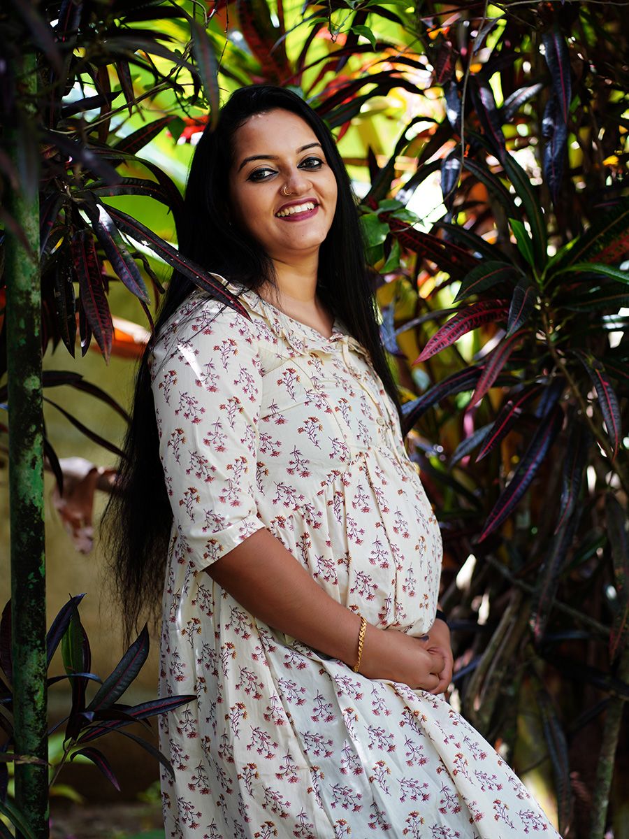 Maternity Organic Short Dress- Saia Cream