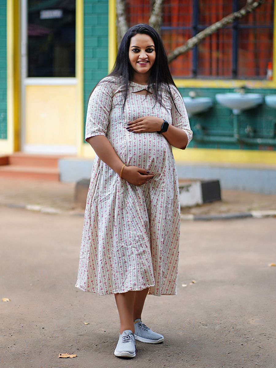 Maternity Organic Short Dress- Piya Red