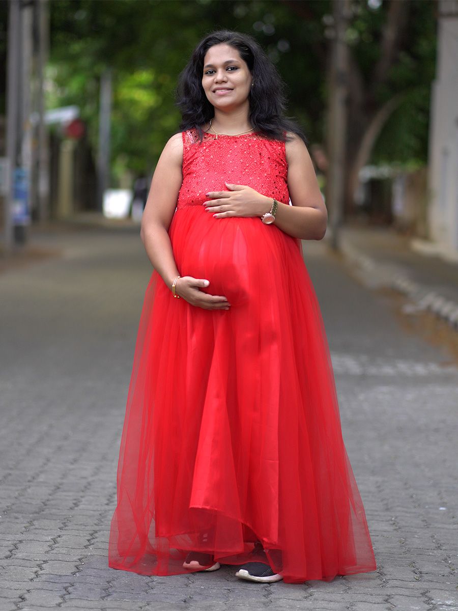 Maternity Baby Shower Red Net Gown