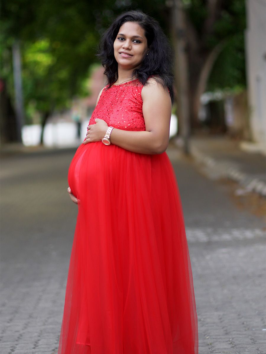 Maternity Baby Shower Red Net Gown