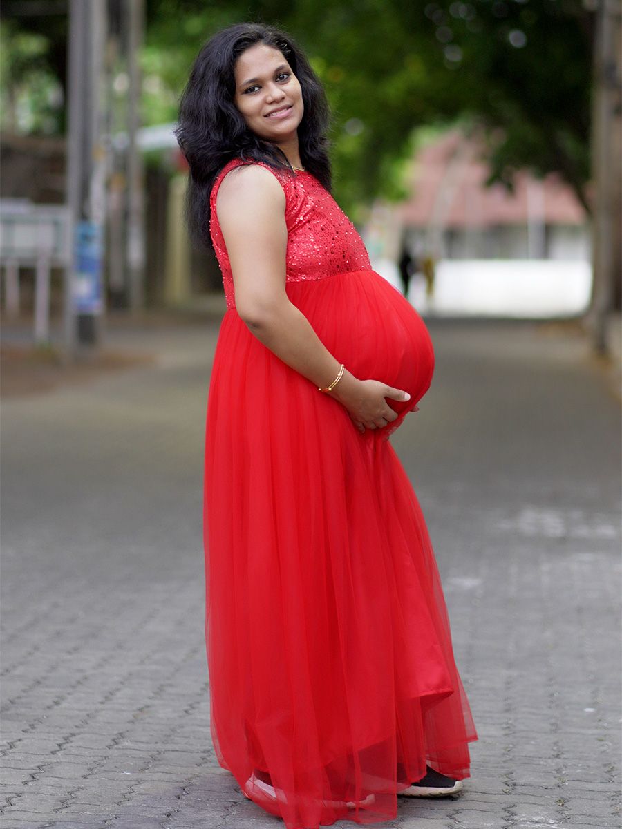 Maternity Baby Shower Red Net Gown