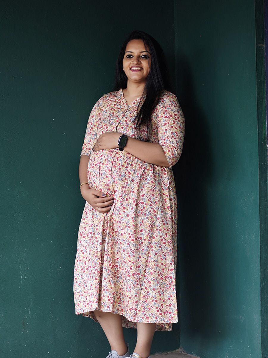 Maternity Organic Short Dress- Cindy Red