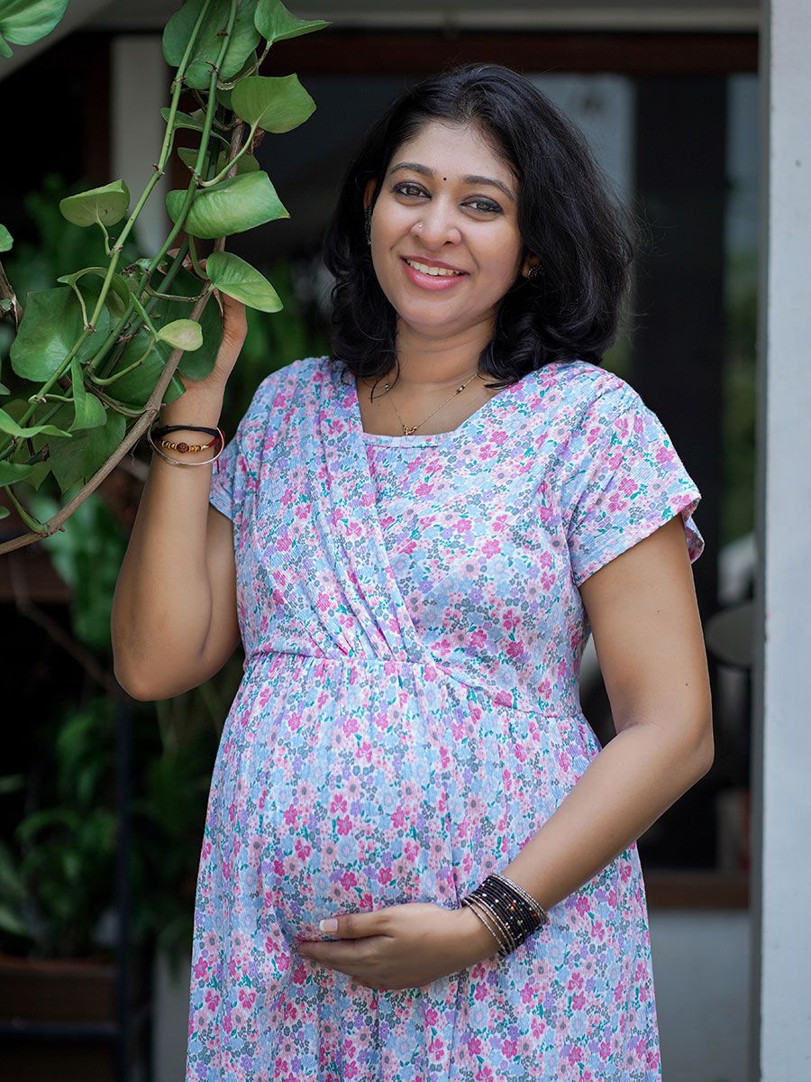 Maternity Knitted Zipless Wrap Gown Lara Flower