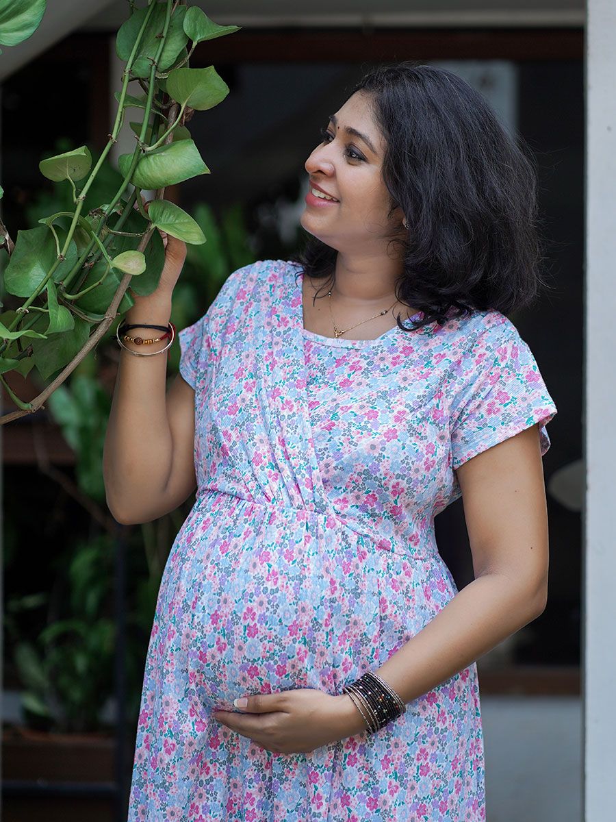 Maternity Knitted Zipless Wrap Gown Lara Flower