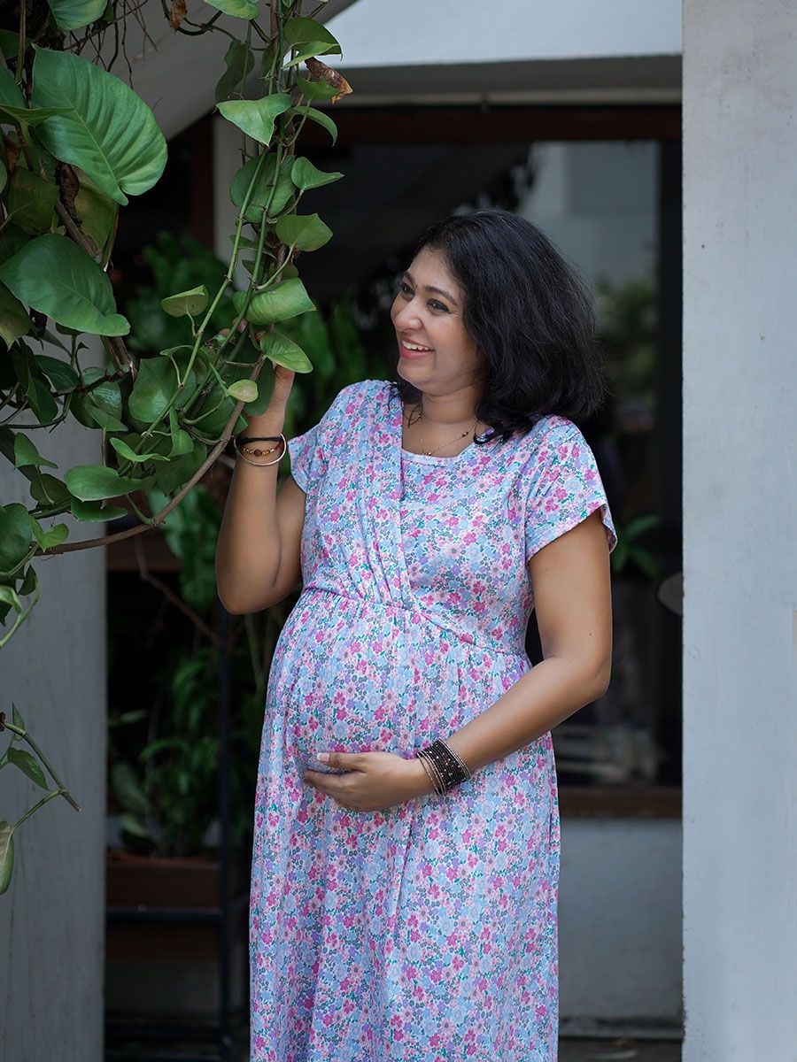 Maternity Knitted Zipless Wrap Gown Lara Flower