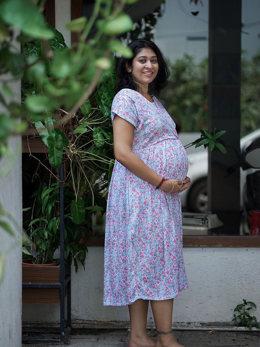 Maternity Knitted Zipless Wrap Gown Lara Flower