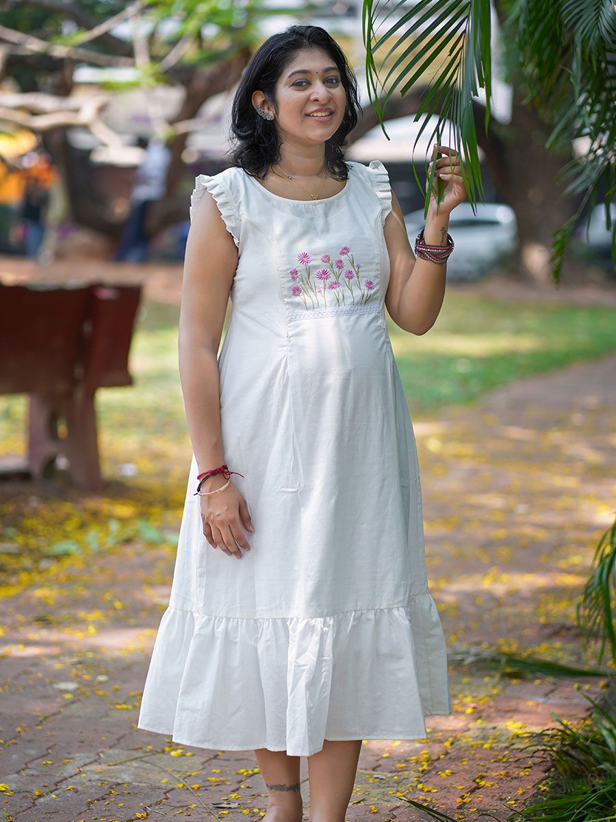 Maternity sleeveless Dress Emfi White