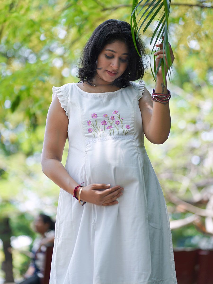 Maternity sleeveless Dress Emfi White