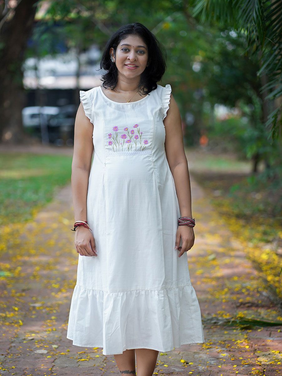 Maternity sleeveless Dress Emfi White