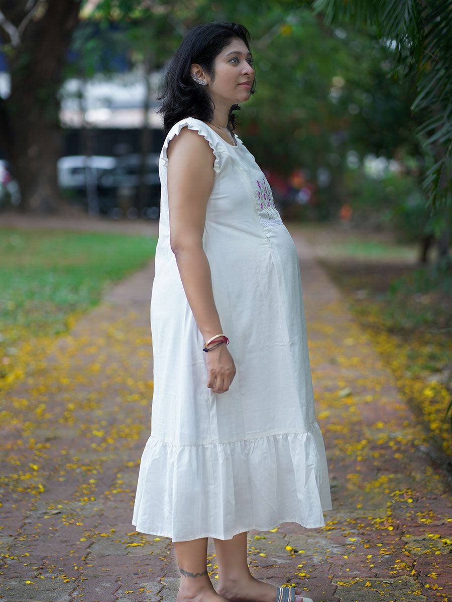 Maternity sleeveless Dress Emfi White