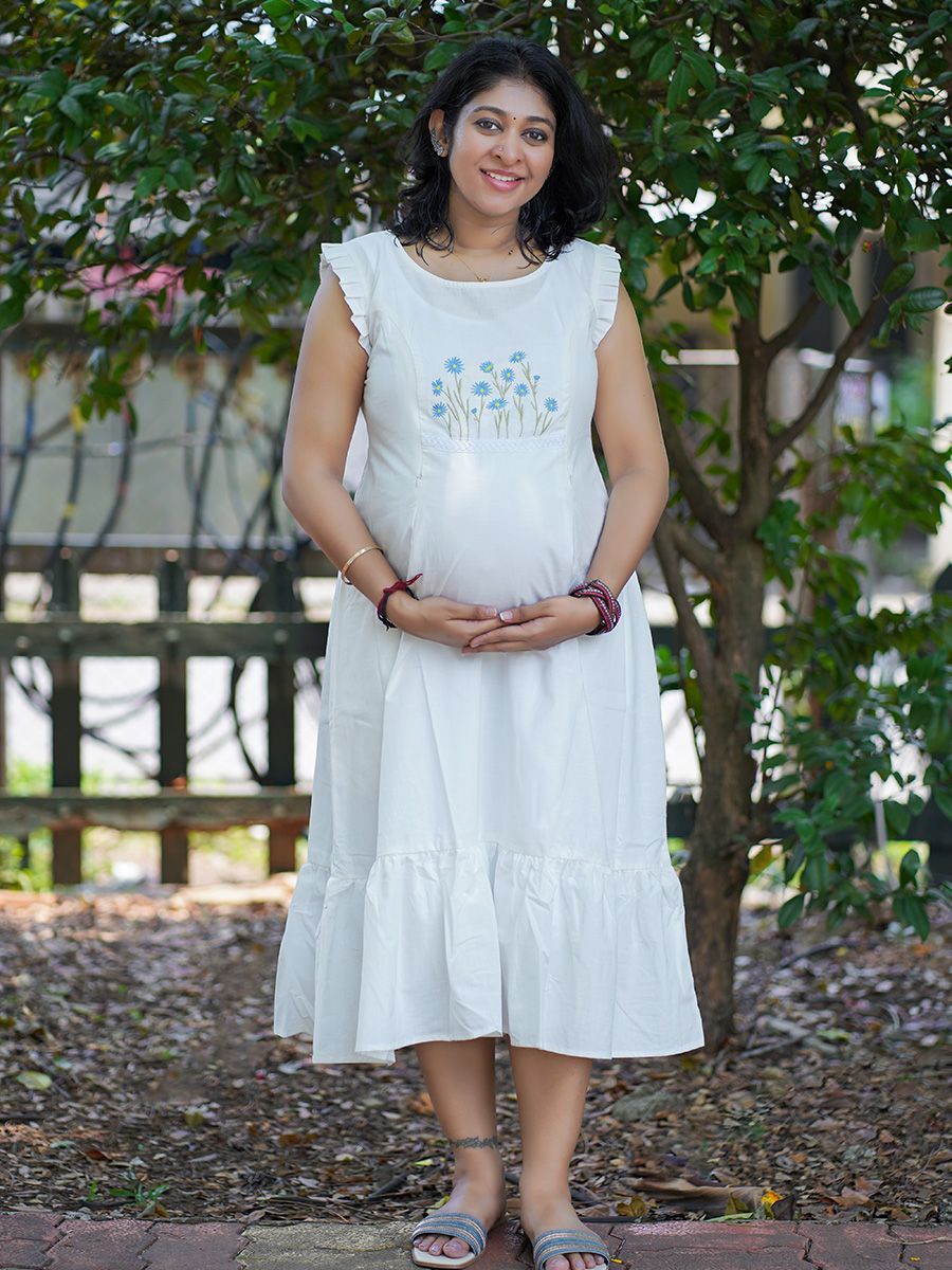 Maternity sleeveless Dress Emfi White - B