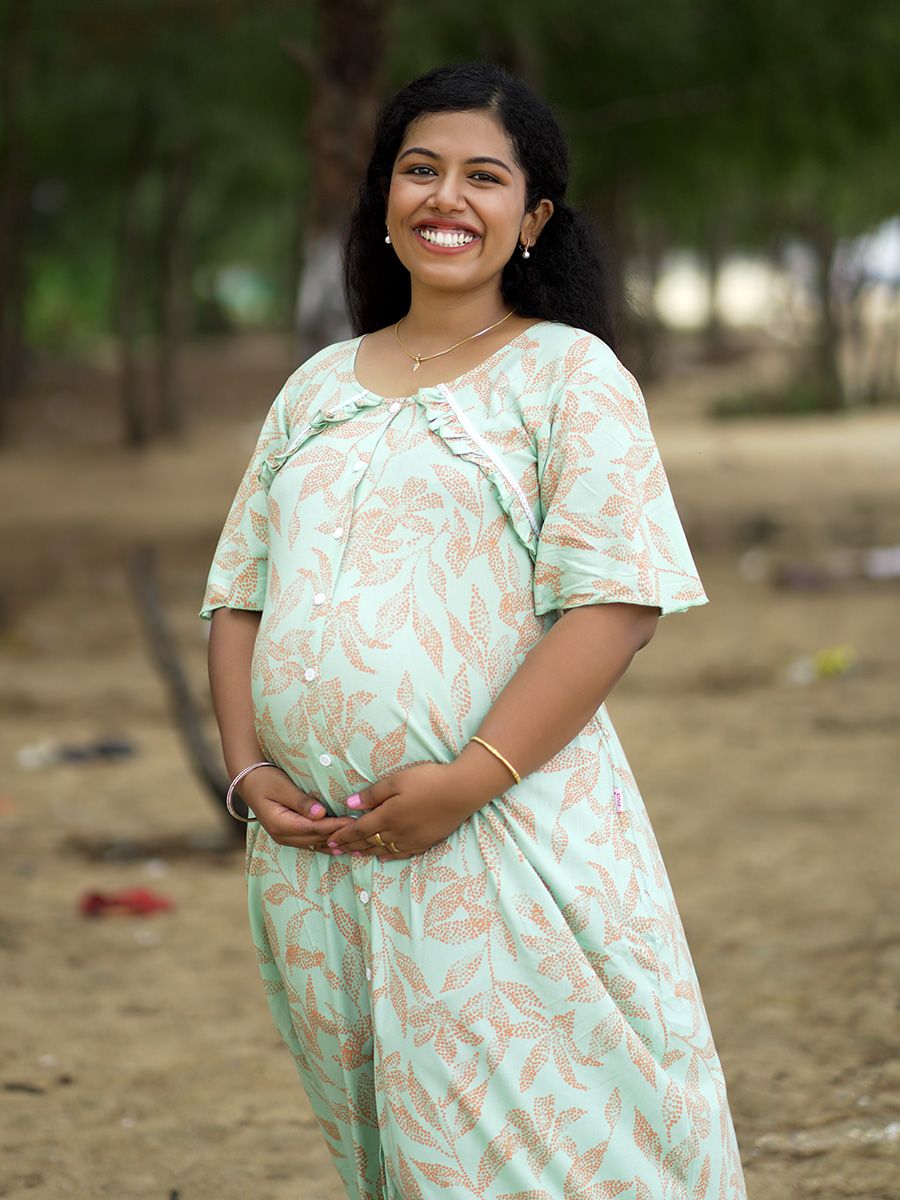 Maternity Full Night Gown- Tihu Green