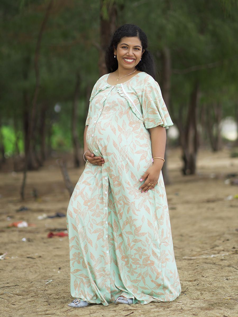 Maternity Full Night Gown- Tihu Green