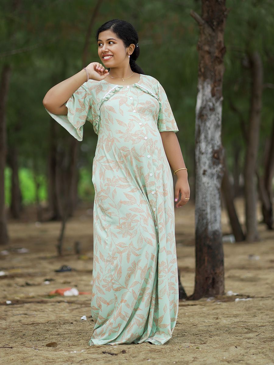 Maternity Full Night Gown- Tihu Green