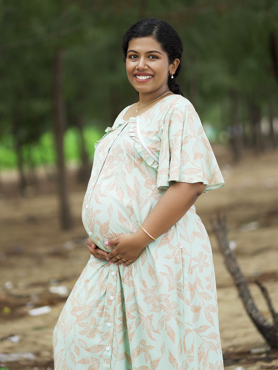 Maternity Full Night Gown- Tihu Green
