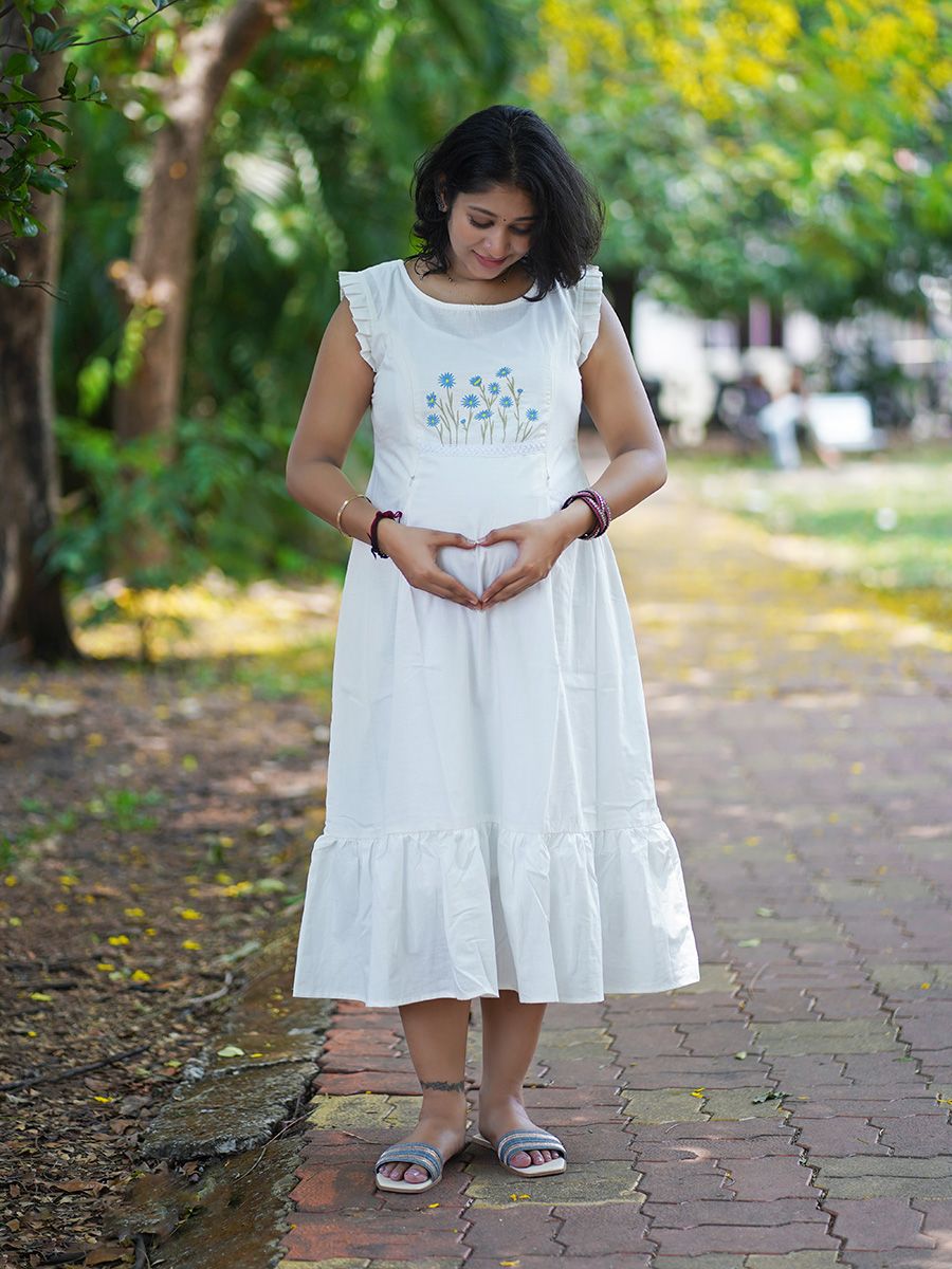 Maternity sleeveless Dress Emfi White - B