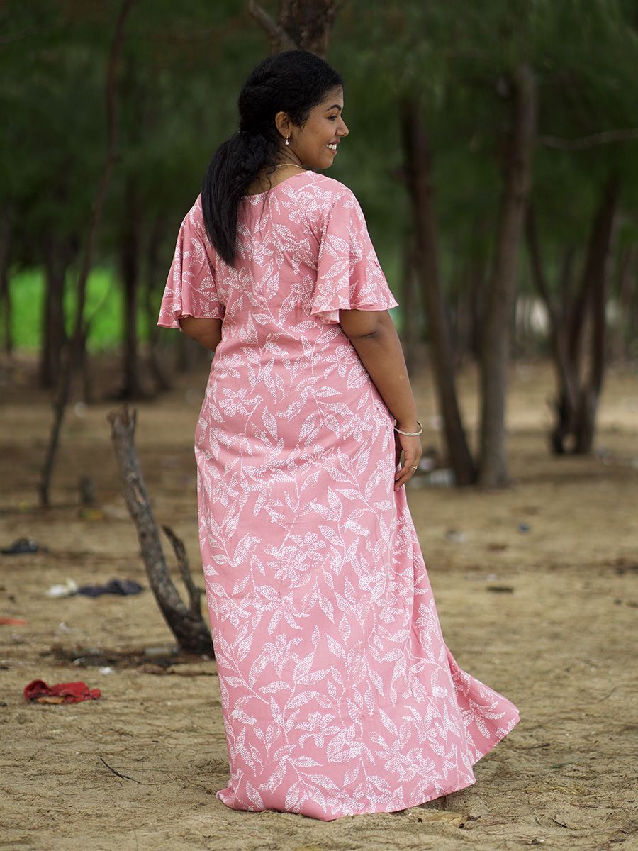 Maternity Full Night Gown- Tihu Peach