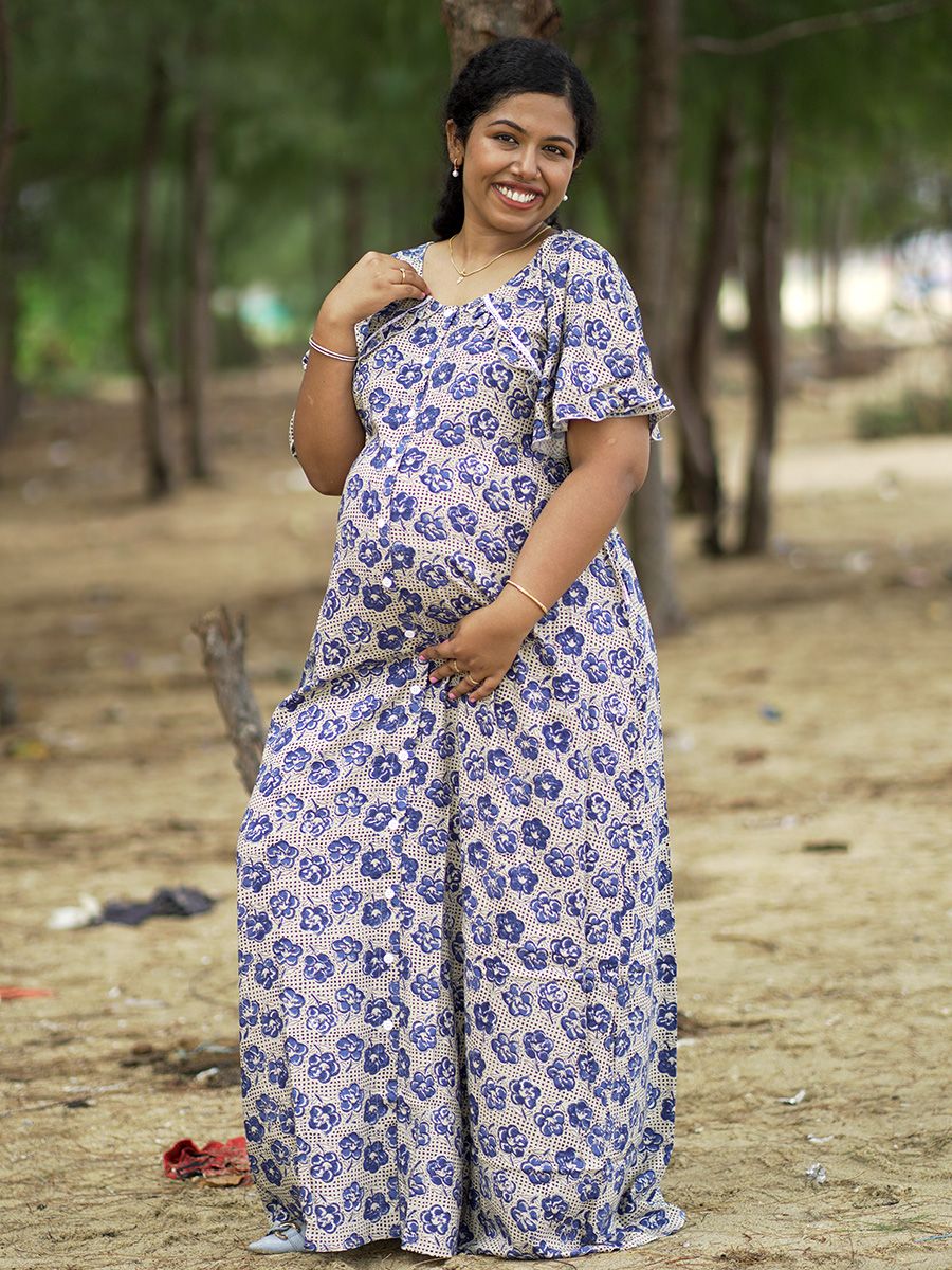 Maternity Full Night Gown- Tihu Cream