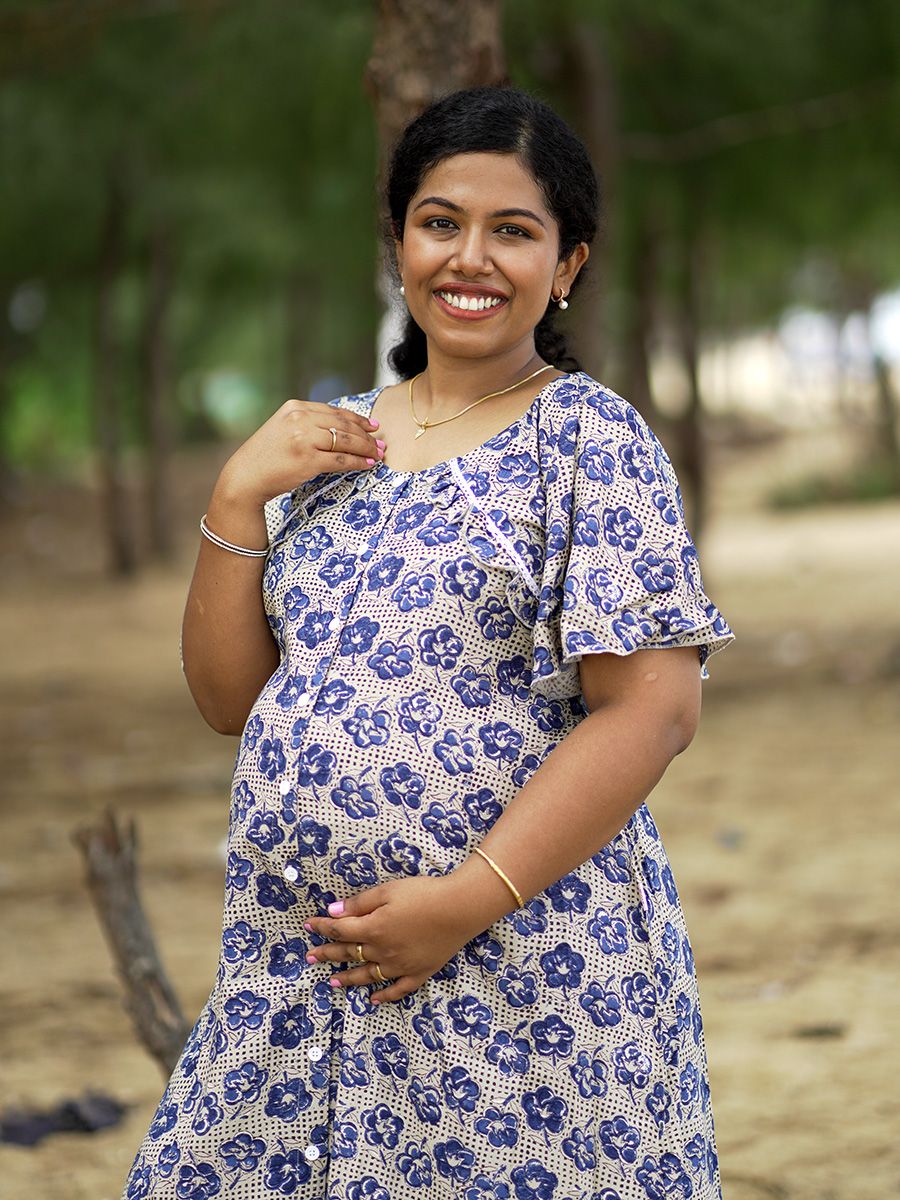 Maternity Full Night Gown- Tihu Cream