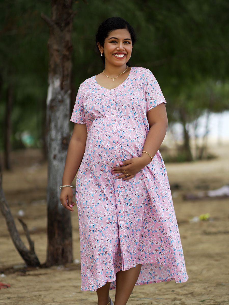 Maternity Short Night Gown Shawn- Pink