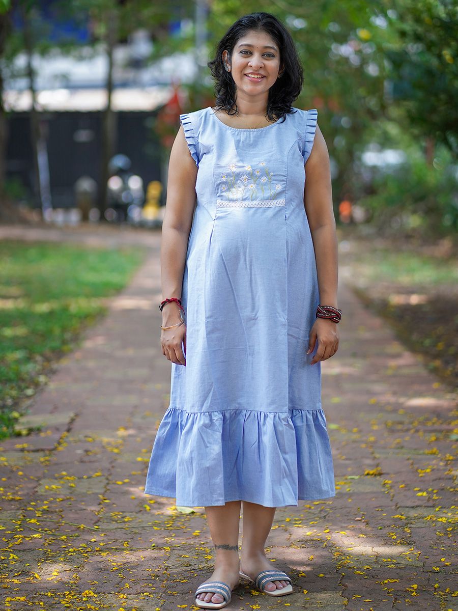 Maternity sleeveless Dress Emfi Blue