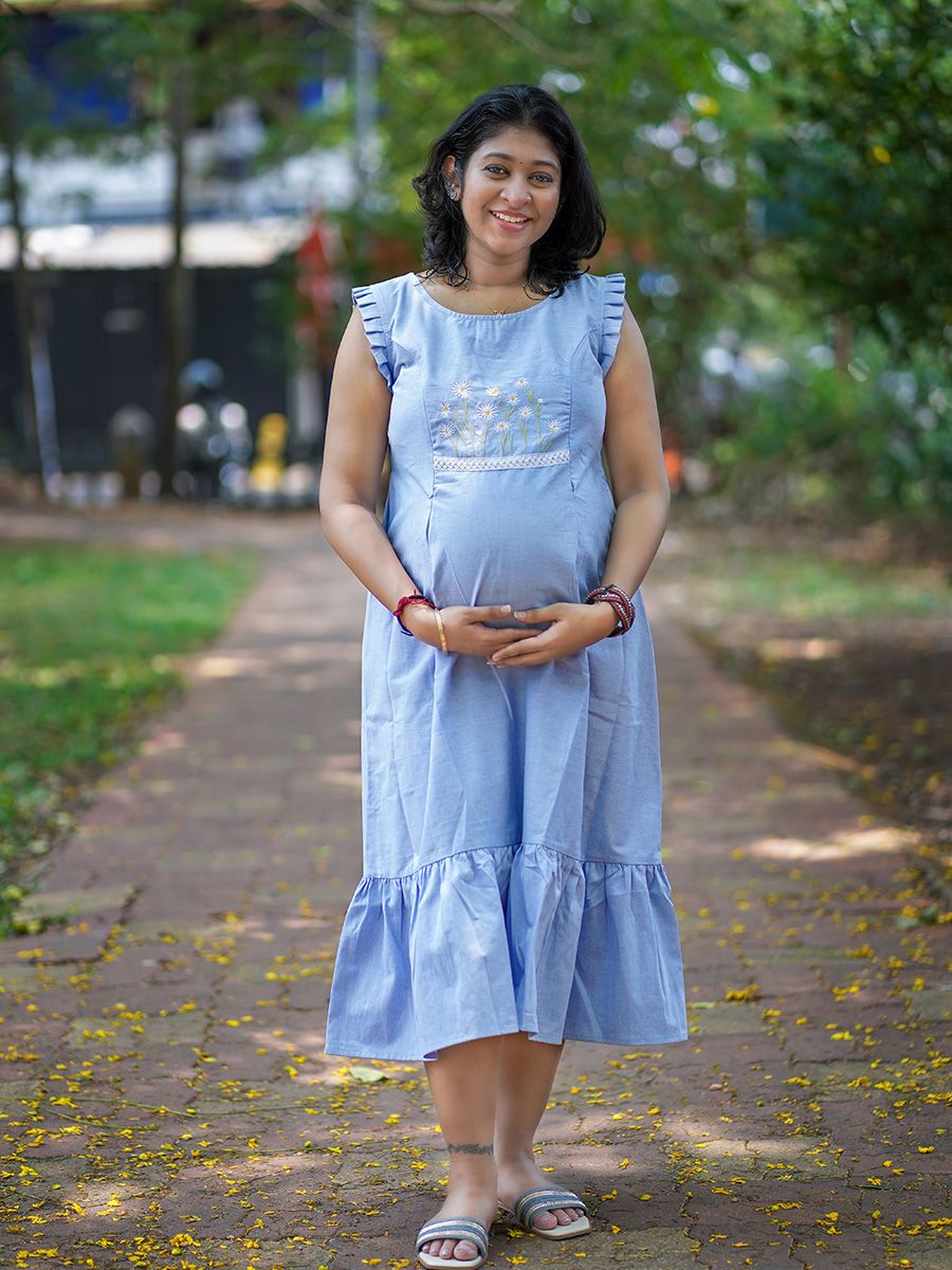 Maternity sleeveless Dress Emfi Blue
